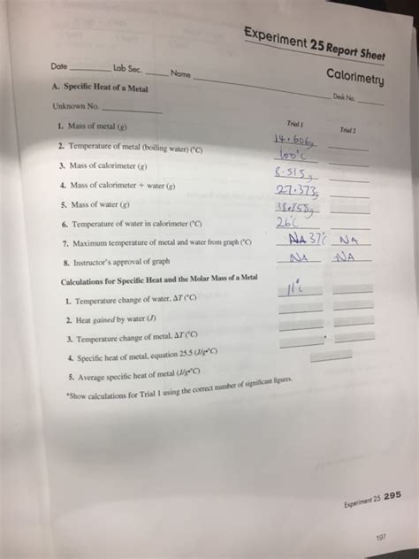 box of specific heat metals for experiment 25|Solved Experiment 25 Report Sheet Calorimetry Date .